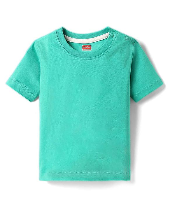 Babyhug Single Jersey Knit Tropical Print Dungarees & Half Sleeves Solid Colour Inner Tee - Sea Green