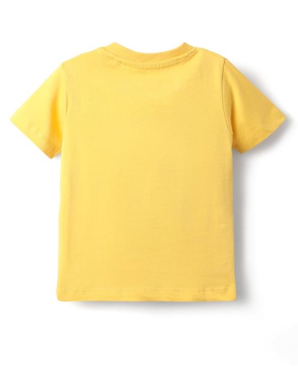 Babyhug Single Jersey Knit Half Sleeves T-Shirt & Dungaree With Boat Print - Yellow & Blue