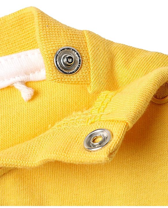 Babyhug Single Jersey Knit Half Sleeves T-Shirt & Dungaree With Boat Print - Yellow & Blue