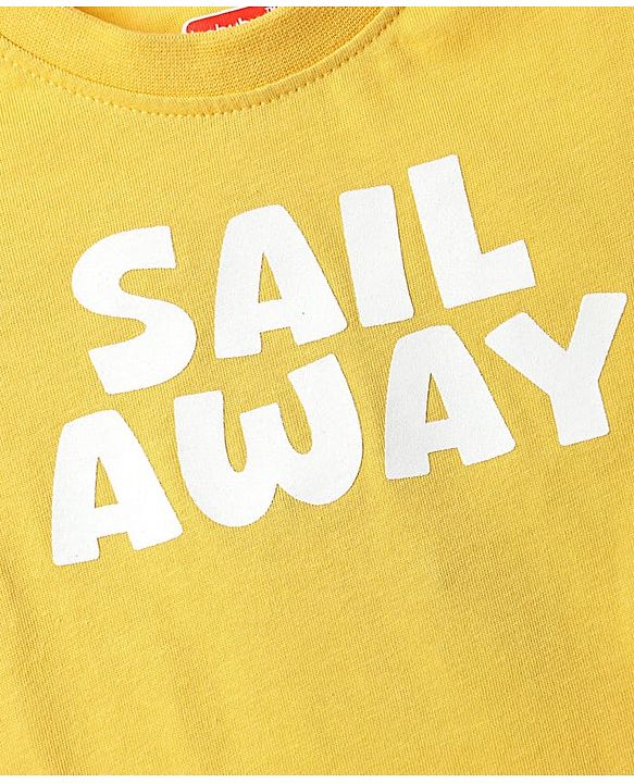Babyhug Single Jersey Knit Half Sleeves T-Shirt & Dungaree With Boat Print - Yellow & Blue