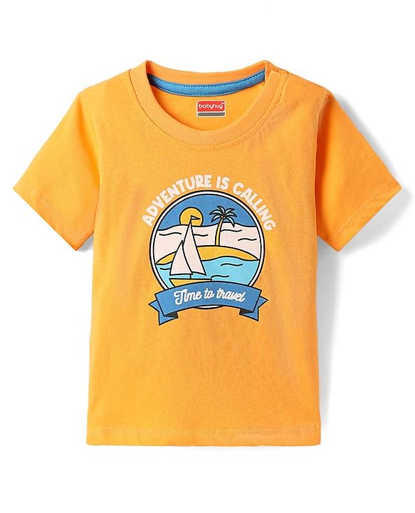 Babyhug Single Jersey Knit Nautical Theme Print Dunagaree & Half Sleeves Inner Tee - Blue