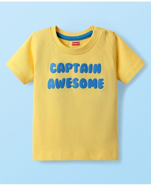Babyhug Single Jersey Knit Dungaree & Half Sleeves T-Shirt With Boat Print - White & Yellow