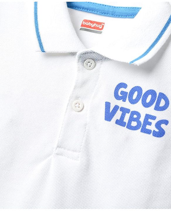 Babyhug Single Jersey Knit Dungaree & Half Sleeves Polo Inner Tee With Tree Print - Blue & White