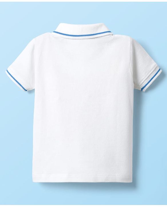 Babyhug Single Jersey Knit Dungaree & Half Sleeves Polo Inner Tee With Tree Print - Blue & White