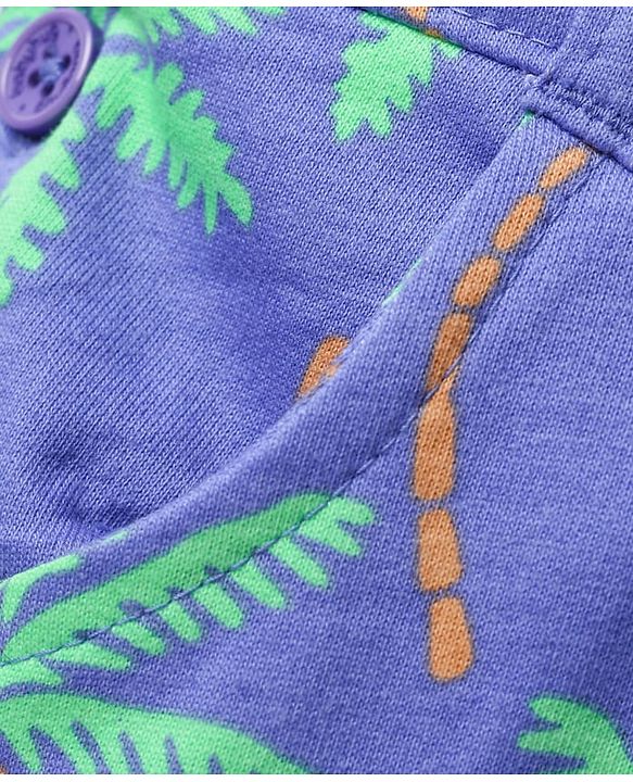 Babyhug Single Jersey Knit Dungaree & Half Sleeves Polo Inner Tee With Tree Print - Blue & White