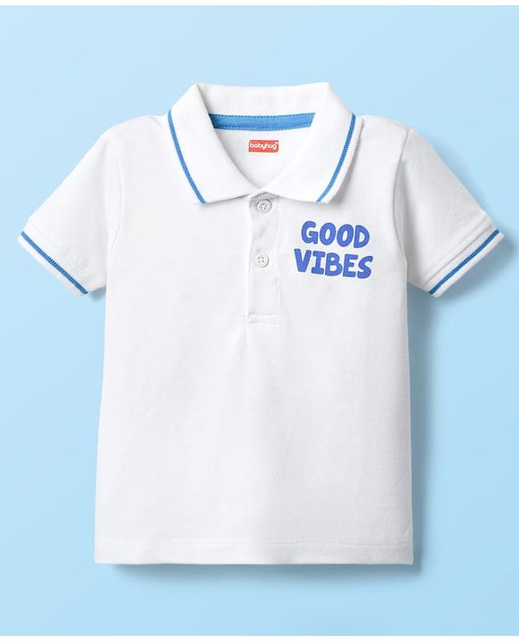 Babyhug Single Jersey Knit Dungaree & Half Sleeves Polo Inner Tee With Tree Print - Blue & White