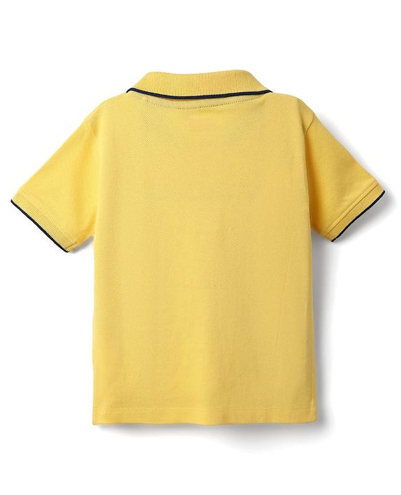Babyhug Single Jersey Knit Half Sleeves Polo T-Shirt & Dungaree With Beach Theme Print - Yellow & Blue