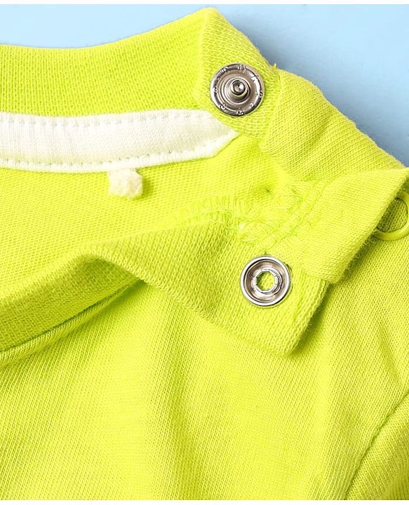 Babyhug Single Jersey Knit Dungaree & Half Sleeves T-Shirt With Tropical Theme Print - White & Green