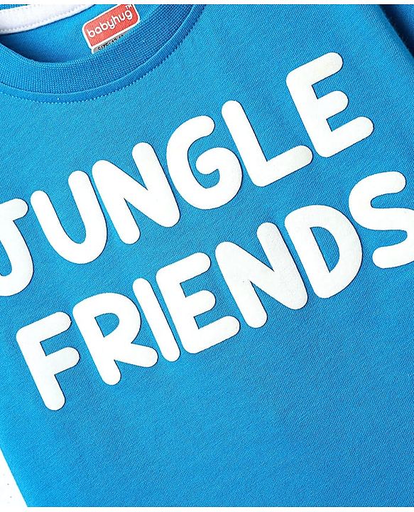 Babyhug Single Jersey Knit Half Sleeves T-Shirt & Dungaree With Animal Print - Yellow & Blue