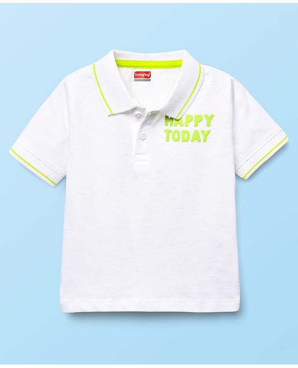 Babyhug Single Jersey Knit Half Sleeves Polo T-Shirt & Dungaree With  Nautical Print - White