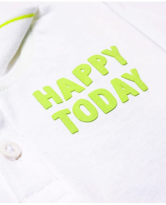 Babyhug Single Jersey Knit Half Sleeves Polo T-Shirt & Dungaree With  Nautical Print - White