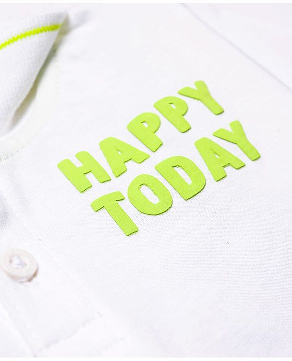 Babyhug Single Jersey Knit Half Sleeves Polo T-Shirt & Dungaree With  Nautical Print - White