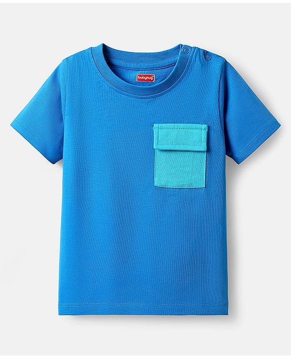 Babyhug Single Jersey Knit Printed Dungaree & Half Sleeves T-Shirt - Blue