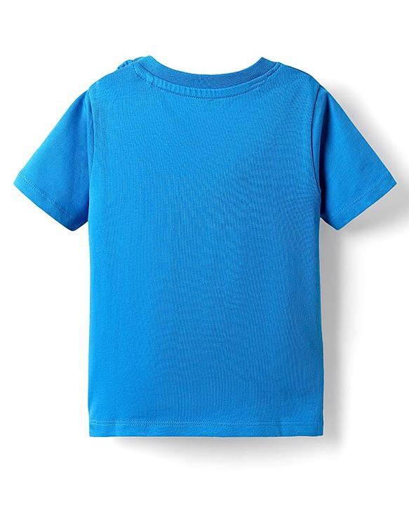 Babyhug Single Jersey Knit Printed Dungaree & Half Sleeves T-Shirt - Blue