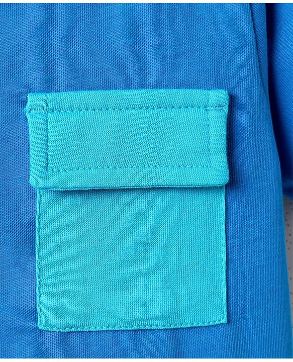 Babyhug Single Jersey Knit Printed Dungaree & Half Sleeves T-Shirt - Blue