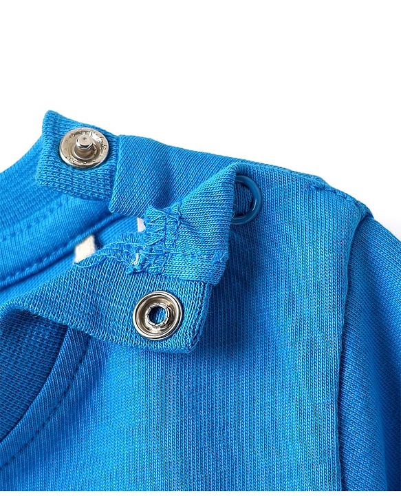 Babyhug Single Jersey Knit Printed Dungaree & Half Sleeves T-Shirt - Blue