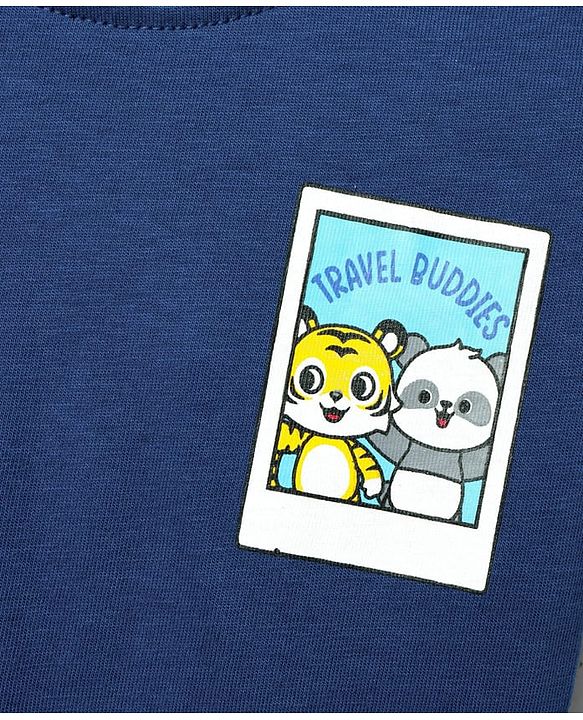 Babyhug Single Jersey Knit Half Sleeves T-Shirt & Dungaree With Text & Smiley Print -  White & Blue