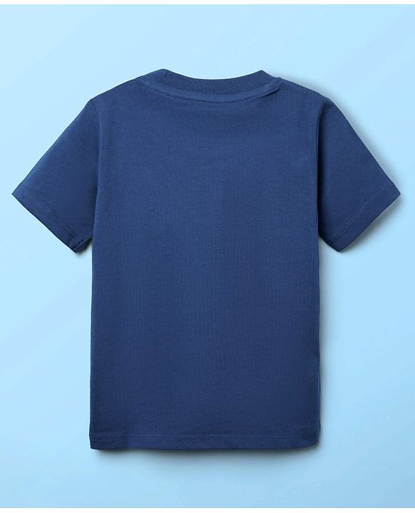 Babyhug Single Jersey Knit Half Sleeves T-Shirt & Dungaree With Text & Smiley Print -  White & Blue