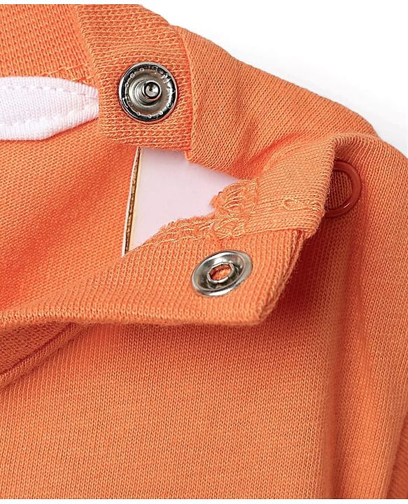 Babyhug Single Jersey Knit Half Sleeves T-Shirt & Dungaree With Text & Smiley Print -  Orange