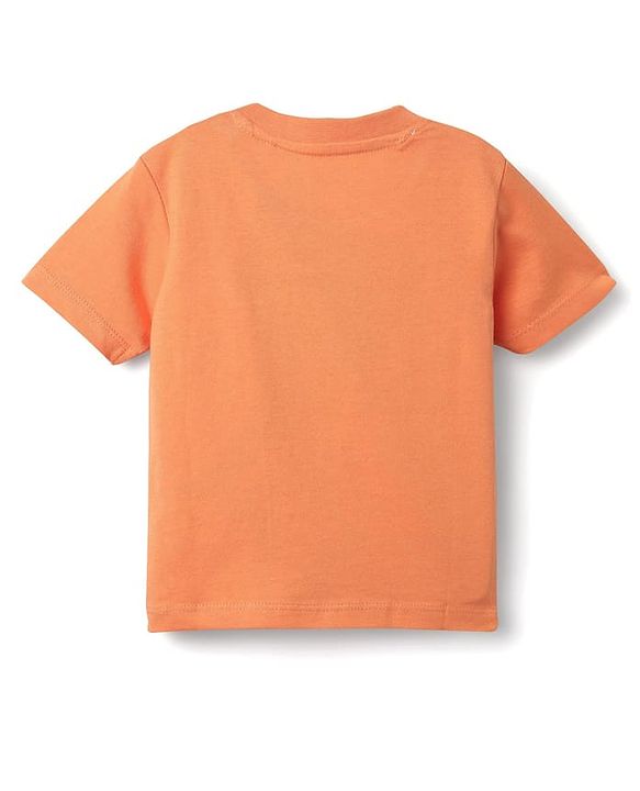 Babyhug Single Jersey Knit Half Sleeves T-Shirt & Dungaree With Text & Smiley Print -  Orange