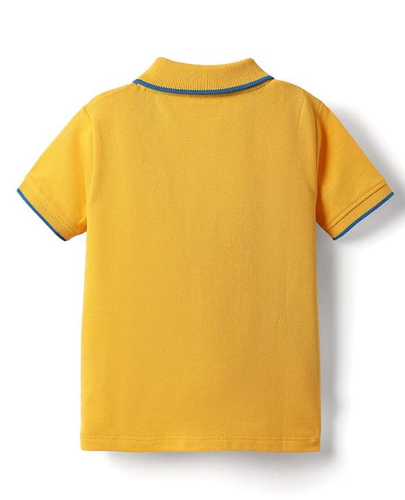 Babyhug Single Jersey Knit Half Sleeves Polo T-Shirt & Dungaree with Nice Text Print - Yellow & Blue