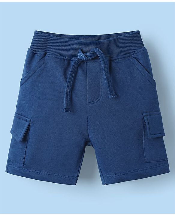 Babyhug Single Jersey Knit Half Sleeves Striped T-Shirt & Shorts Set with Text Print - Navy Blue