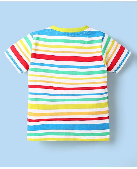 Babyhug Single Jersey Knit Half Sleeves Striped T-Shirt & Shorts Set with Text Print - Navy Blue