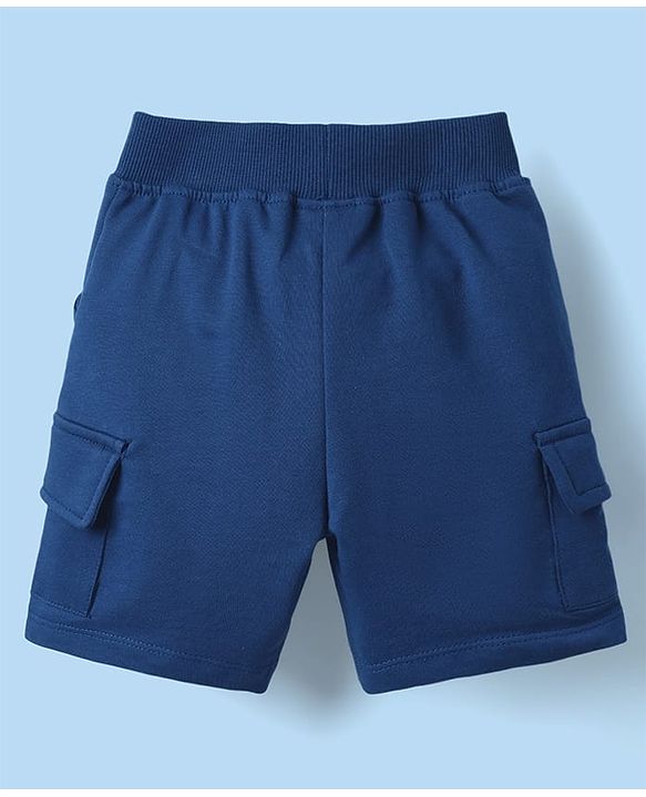 Babyhug Single Jersey Knit Half Sleeves Striped T-Shirt & Shorts Set with Text Print - Navy Blue