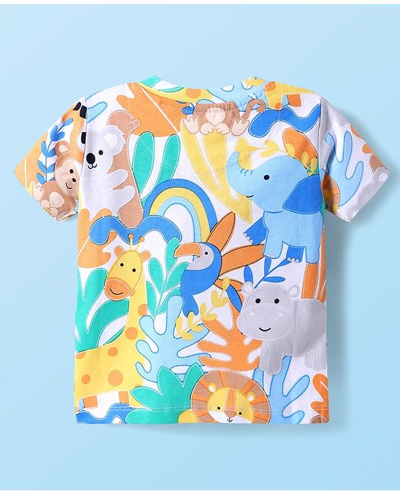 Babyhug Single Jersey Knit Half Sleeves T-Shirt & Shorts with Animal - Navy Blue & Yellow