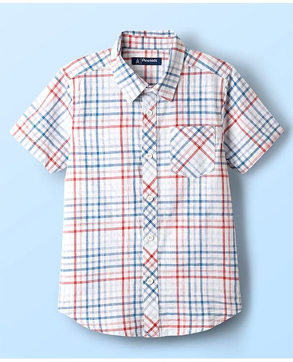 Pine Kids Cotton Woven Half Sleeves Checkered Shirt With T-Shirt - Multicolour