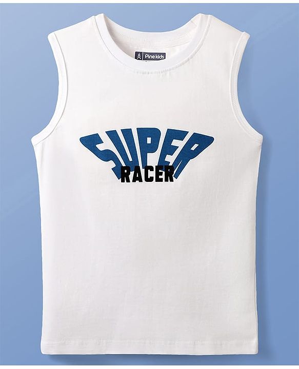 Pine Kids Cotton Woven Half Sleeves Checks Shirt With Sleeveless Text Printed T-Shirt - Light Blue White & Navy Blue