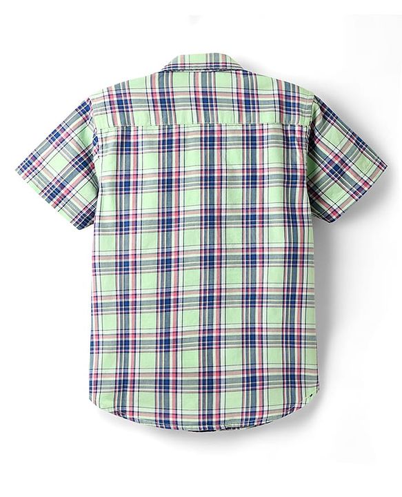 Pine Kids Cotton Woven Half Sleeves Checkered Shirt With T-Shirt - Light Green