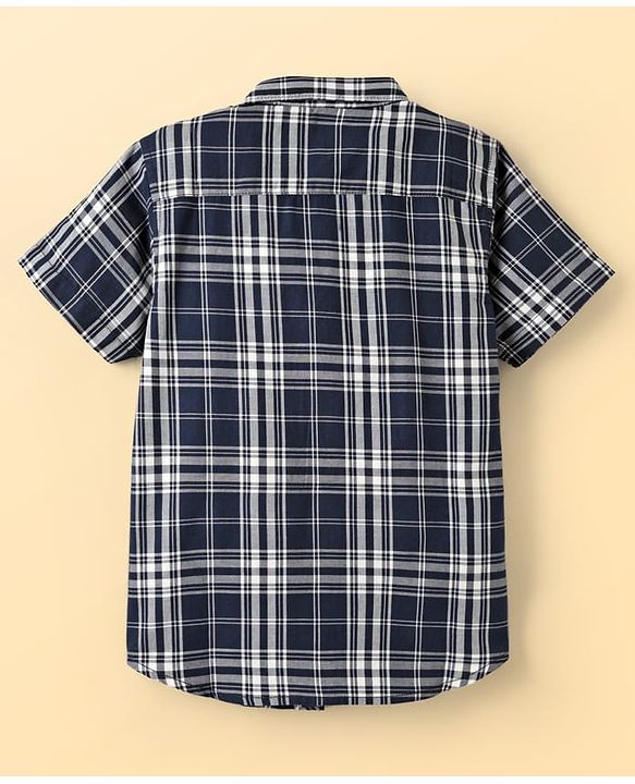Pine Kids Cotton Woven Half Sleeves Checkered Shirt With T-Shirt - Navy Blue