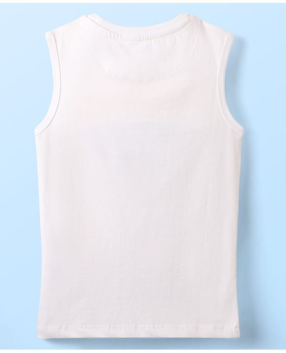 Pine Kids Cotton Woven Half Sleeves Checks Shirt With Sleeveless Beach Theme Printed T-Shirt - White & Teal Blue