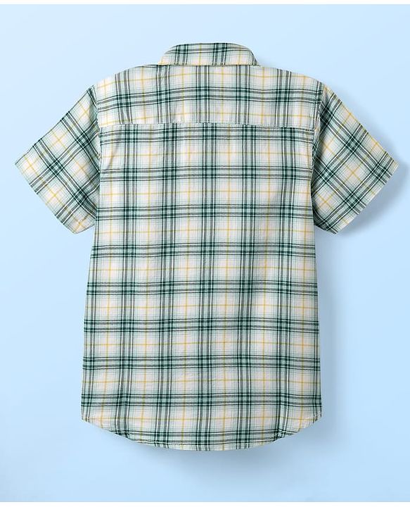 Pine Kids Cotton Woven Half Sleeves Checks Shirt With Sleeveless Beach Theme Printed T-Shirt - White & Teal Blue