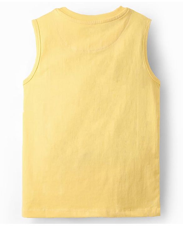 Pine Kids Cotton Woven Half Sleeves Checks Shirt With Sleeveless Text Printed T-Shirt - Green & Yellow