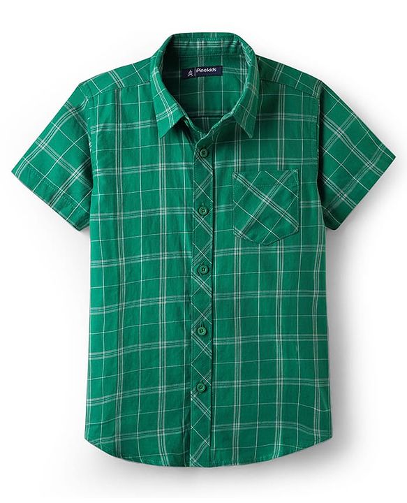 Pine Kids Cotton Woven Half Sleeves Checks Shirt With Sleeveless Text Printed T-Shirt - Green & Yellow
