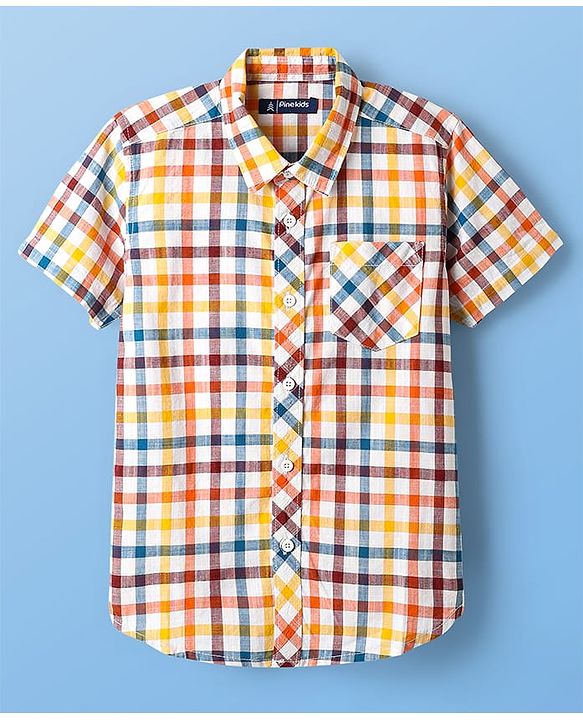 Pine Kids Cotton Woven Half Sleeves Checkered Shirt With T-Shirt - Multicolour