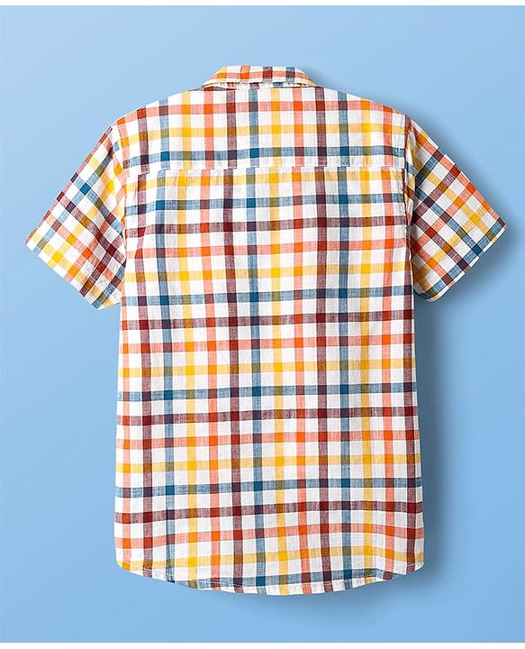 Pine Kids Cotton Woven Half Sleeves Checkered Shirt With T-Shirt - Multicolour