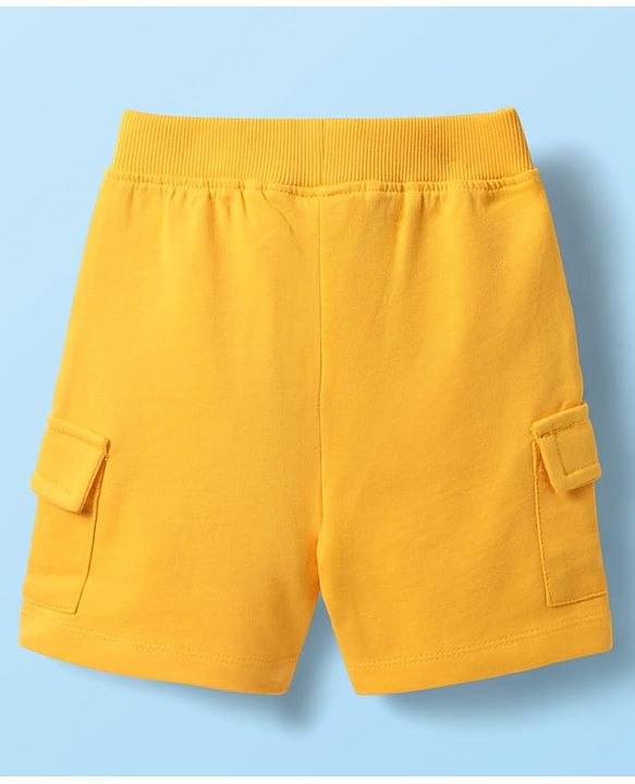 Babyhug Single Jersey Knit Sleeveless Tank T-Shirt & Shorts Set With Animal Print - White & Yellow