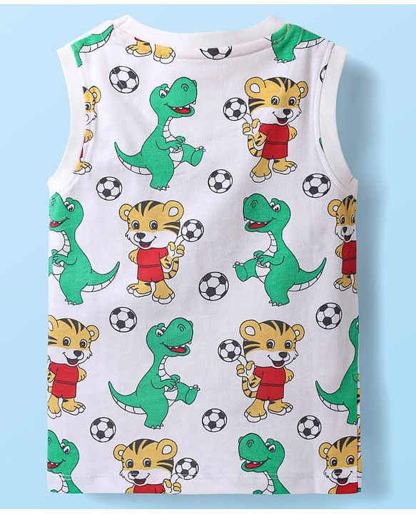 Babyhug Single Jersey Knit Sleeveless Tank T-Shirt & Shorts Set With Animal Print - White & Yellow