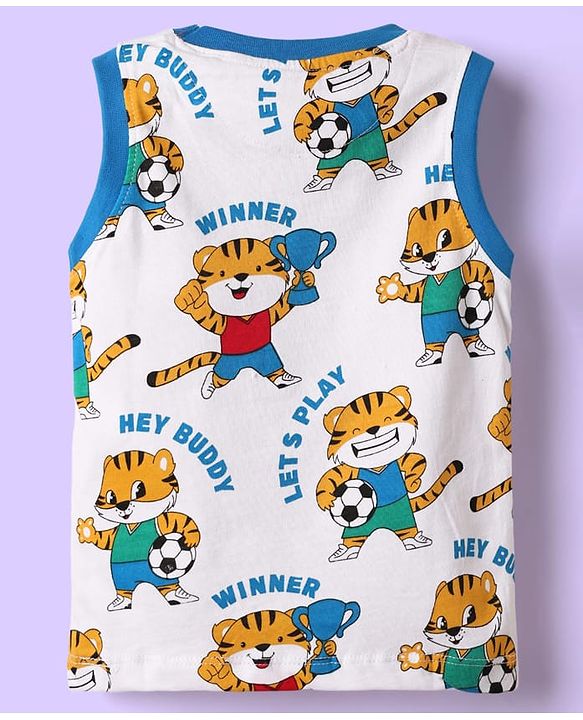 Babyhug Single Jersey Knit Sleeveless Tank T-Shirt & Shorts Set with Tiger Print - Blue