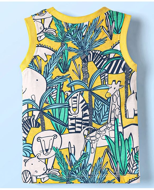 Babyhug Single Jersey Knit Sleeveless Tank T-Shirt & Shorts Set with Jungle Print - Yellow