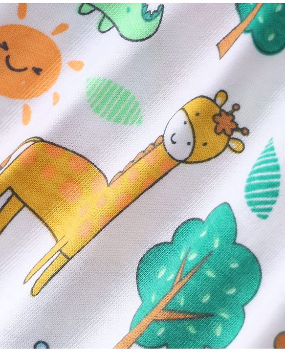 Babyhug Single Jersey Knit Sleeveless Tank T-Shirt & Shorts Set With Animal Print - White & Green