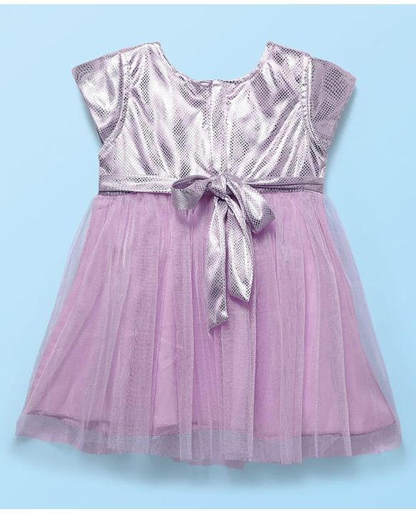 Babyhug Woven Cap Sleeves Mesh Dress with Bow Applique & Foil Print - Lavender