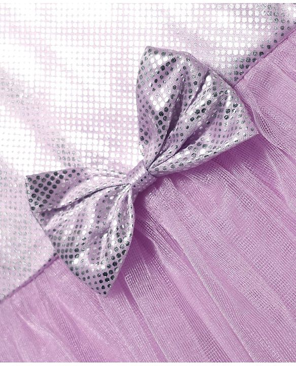 Babyhug Woven Cap Sleeves Mesh Dress with Bow Applique & Foil Print - Lavender