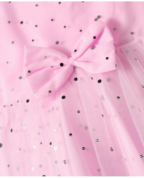 Babyhug Woven Sleeveless Dress with Bow Applique & Foil Print - Pink