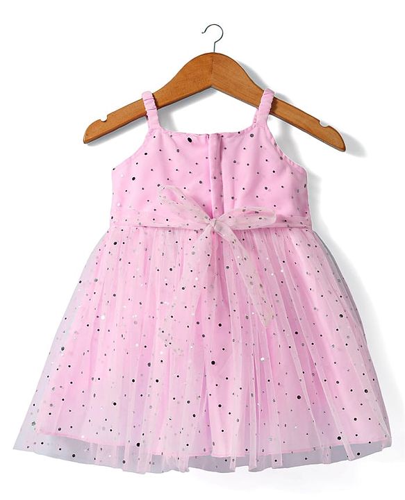 Babyhug Woven Sleeveless Dress with Bow Applique & Foil Print - Pink