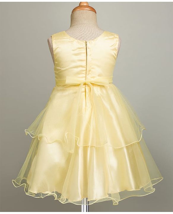 Babyhug Woven Sleeveless Party Dress with Floral & Bow Applique - Yellow