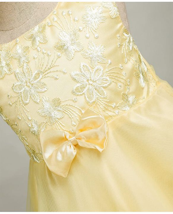 Babyhug Woven Sleeveless Party Dress with Floral & Bow Applique - Yellow